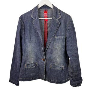 Star Jeans Denim Blazer Mens XL Zipper Accent Pockets 1 Button Front Dark Wash